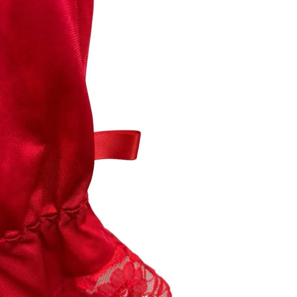 Ladies Vintage 1970’s Undercover Wear Red Bodysuit Linge Teddy Size Small‎